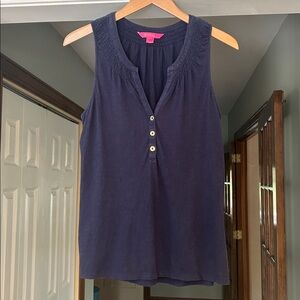 Lilly Pulitzer Flattering Lightweight Sleeveless Cotton Tank Top Size M Navy